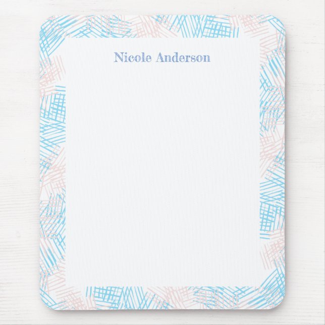 Pastel Blue & Pink Border Mouse Pad (Front)