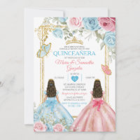 Pastel Blue Pink Butterfly Floral Gold Quinceañera