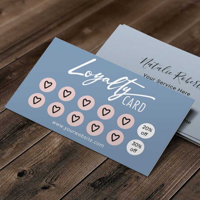 Pastel Blue & Pink Hearts Beauty Salon Spa Loyalty Card (Creator Uploaded)