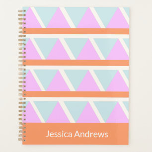 Pastel Blue Pink Orange Geometric Art Personalized Planner