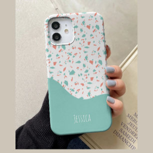 Pastel Blue & Pink Personalized Terrazzo Pattern Case-Mate iPhone 14 Case