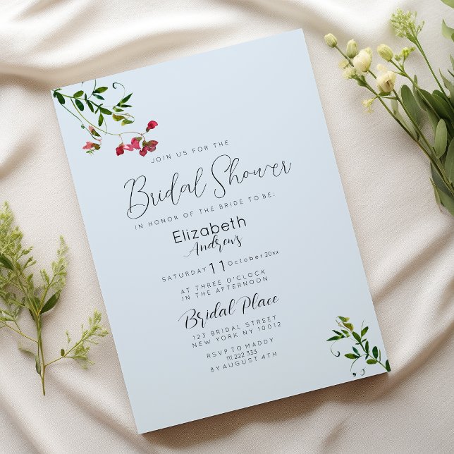 Pastel blue pink red green flowers Bridal Shower  Invitation (Pastel blue pink red green flowers Bridal Shower)