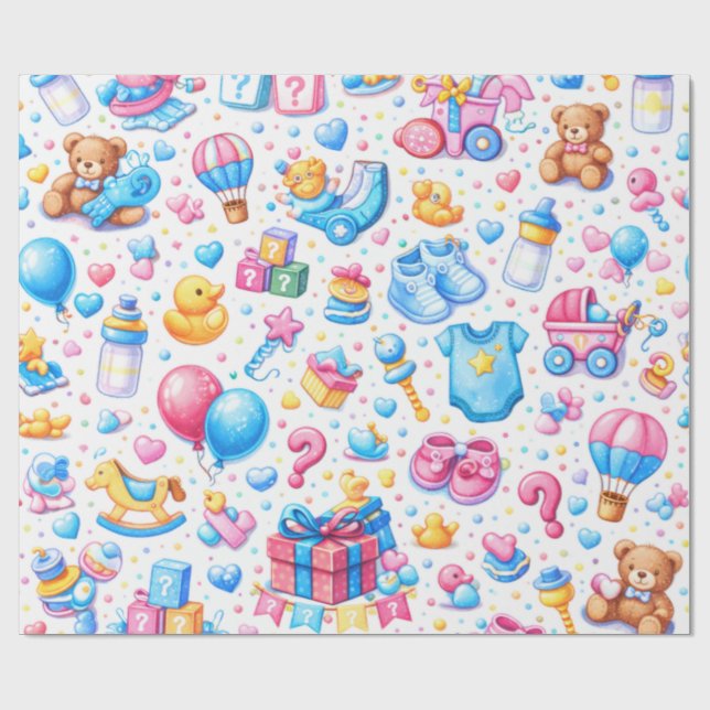 Pastel Blue Pink Toys Wrapping Paper (Flat)
