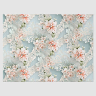 Pastel Blue & Pink Victorian Florals & Lace  Tissue Paper