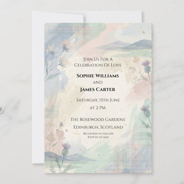 Pastel Blue Pink Watercolour Wedding Invitation (Front)