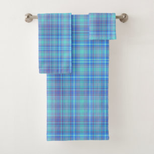 Pastel Blue Plaid Bath Towel Set