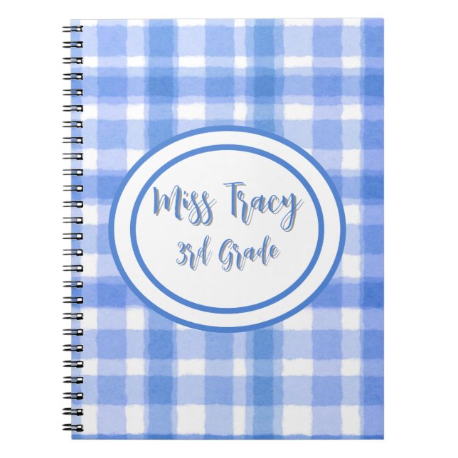 Pastel Blue Plaid Carnet personnalisé (Devant)