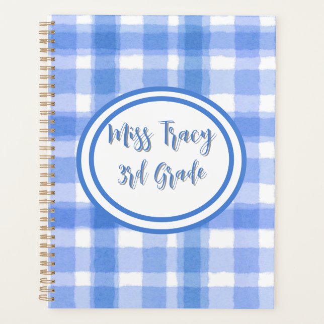 Pastel Blue Plaid Custom Planner (Front)