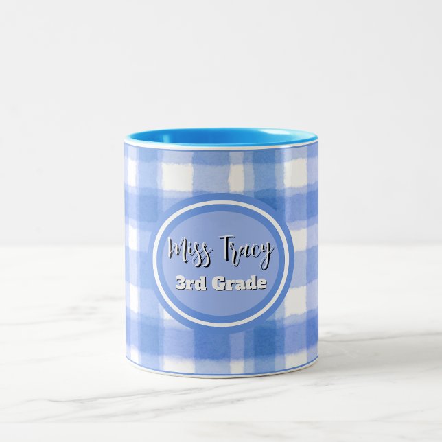 Pastel Blue Plaid Custom  Two-Tone Coffee Mug (Creator Uploaded)