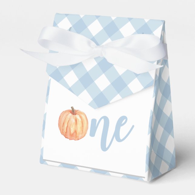 pastel blue plaid first birthday favor box (Front Side)