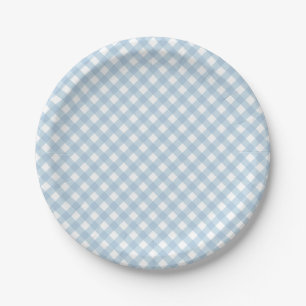 pastel blue plaid first birthday napkins paper plate