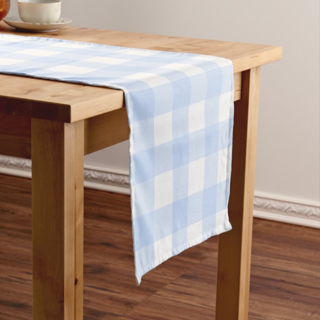 Pastel Blue Plaid Pattern Easter Short Table Runner (In Situ)