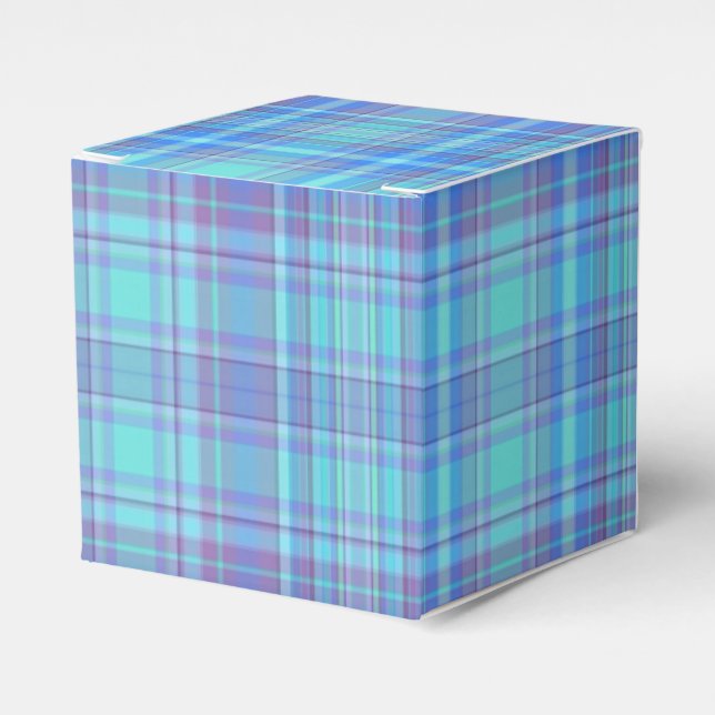 Pastel Blue Plaid Pattern Favor Box (Front Side)