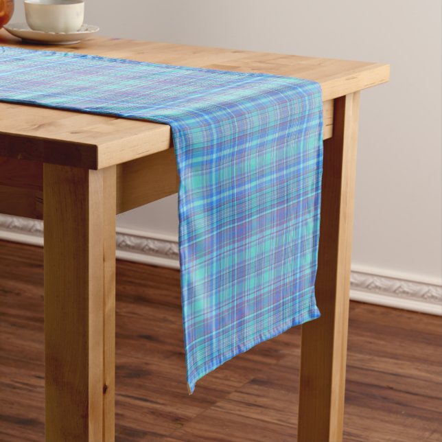 Pastel Blue Plaid Pattern Short Table Runner (In Situ)