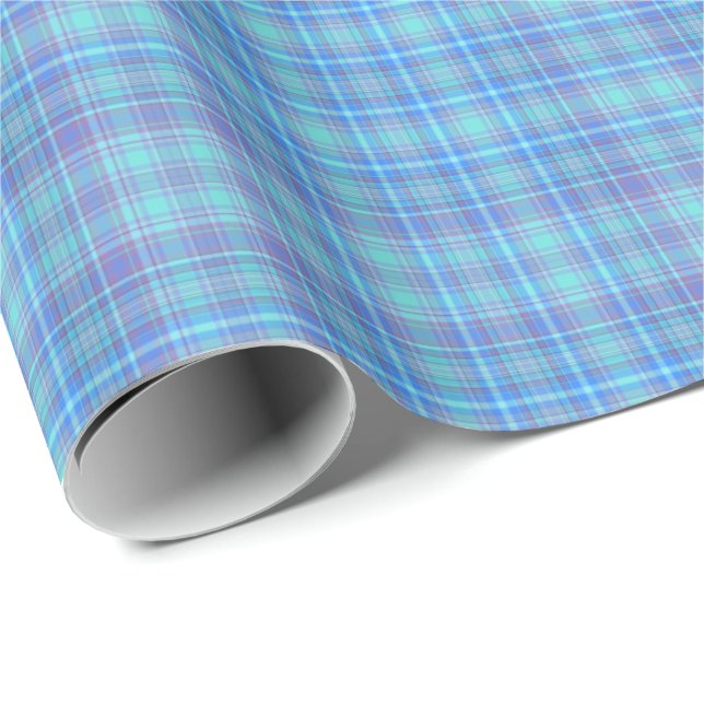Pastel Blue Plaid Pattern Wrapping Paper (Roll Corner)