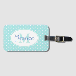 Pastel Blue Polka Dot Personalised Luggage Tag