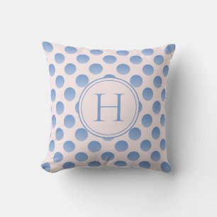 Pastel Blue Polka Dots Custom Monogram Throw Pillow