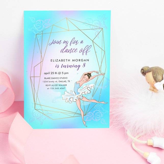 Pastel Blue Pretty Ballerina Invitation Anniversai (Créateur téléchargé)