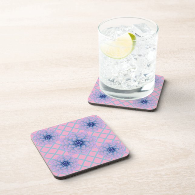 Pastel Blue Purple Floral Pattern Aesthetic Seamle Coaster (Right Side)
