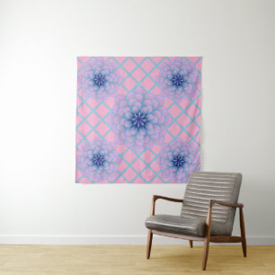 Pastel Blue Purple Floral Pattern Aesthetic Seamle Tapestry