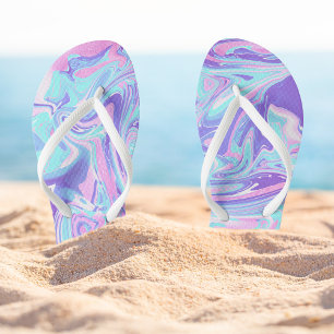 Pastel Blue & Purple Marble Liquid Texture Flip Flops