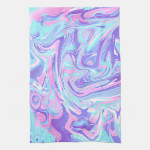 Pastel Blue & Purple Marble Liquid Texture Kitchen Towel
