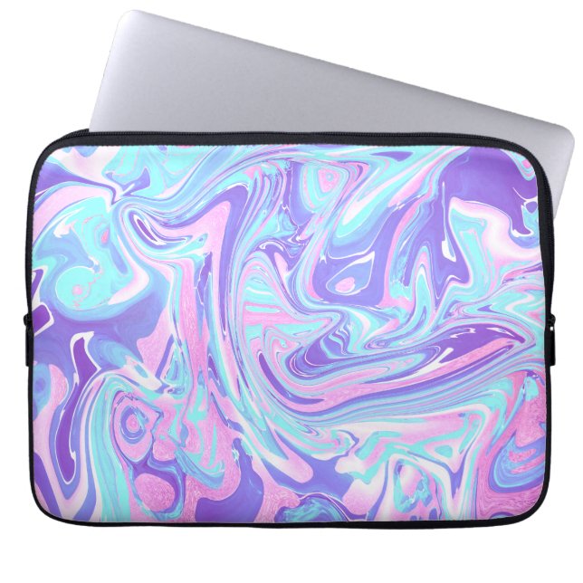 Pastel Blue & Purple Marble Liquid Texture Laptop Sleeve (Front)