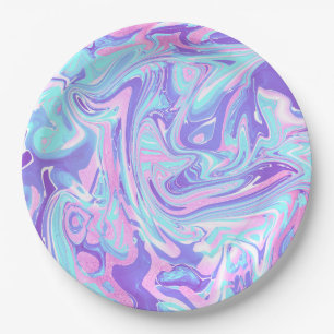 Pastel Blue & Purple Marble Liquid Texture Paper Plate