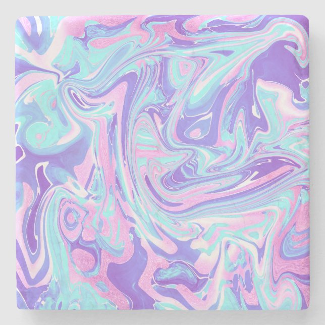 Pastel Blue & Purple Marble Liquid Texture Stone Coaster (Front)
