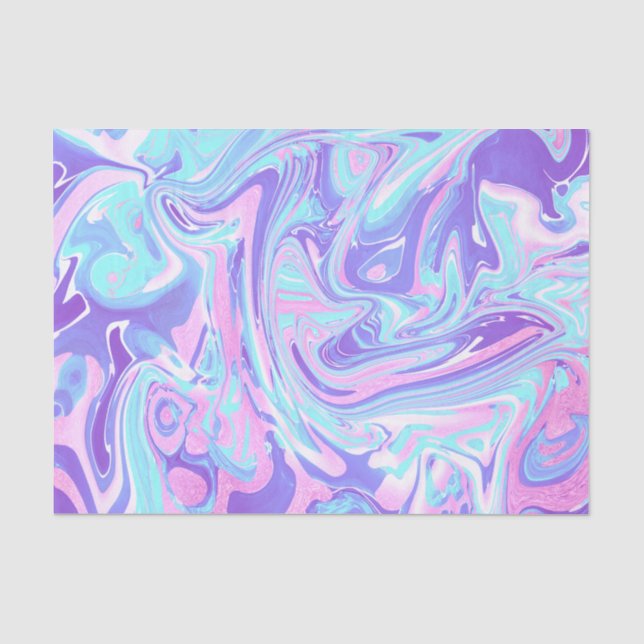 Pastel Blue & Purple Marble Liquid Texture Tissue Paper (Front)