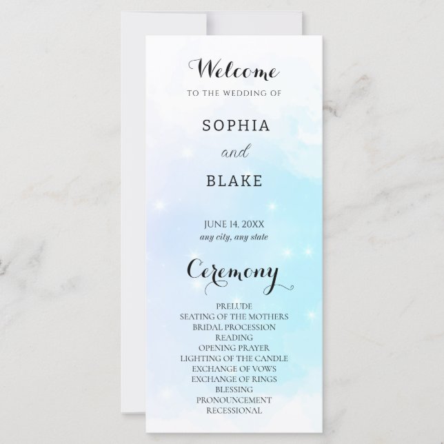 Pastel Blue & Purple Sparkling Wedding Program (Front)