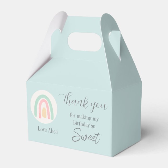 Pastel blue rainbow 1st Birthday thank you Favor Box (Front Side)