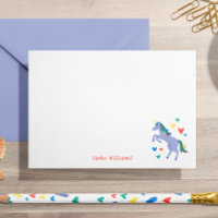 Pastel Blue Rainbow Unicorn Kids Personal Note