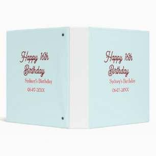 Pastel blue red happy 16th birthday name date eleg binder