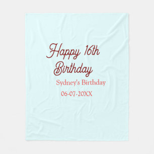 Pastel blue red happy 16th birthday name date eleg fleece blanket