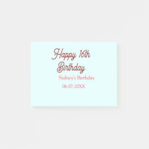 Pastel blue red happy 16th birthday name date eleg post-it notes