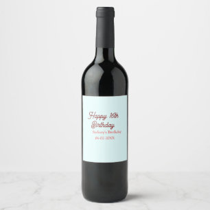 Pastel blue red happy 16th birthday name date eleg wine label