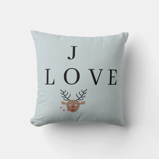 Pastel Blue Reindeer Love Joy Festive Christmas Throw Pillow (Front)