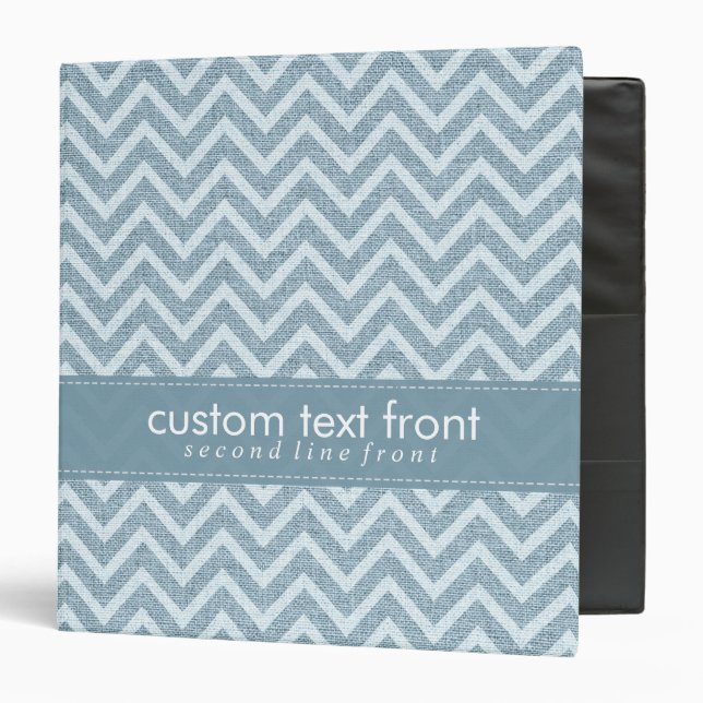 Pastel Blue Retro Chevron Pattern Linen Texture Binder (Front/Inside)
