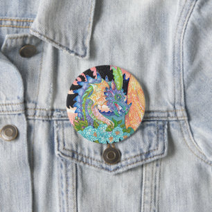 Pastel Blue Rose Dragon 3 Inch Round Button