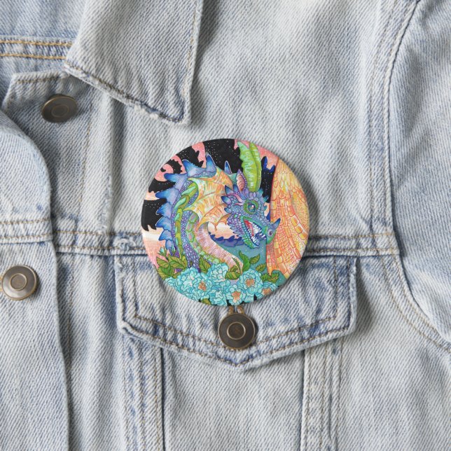 Pastel Blue Rose Dragon 3 Inch Round Button (In Situ)