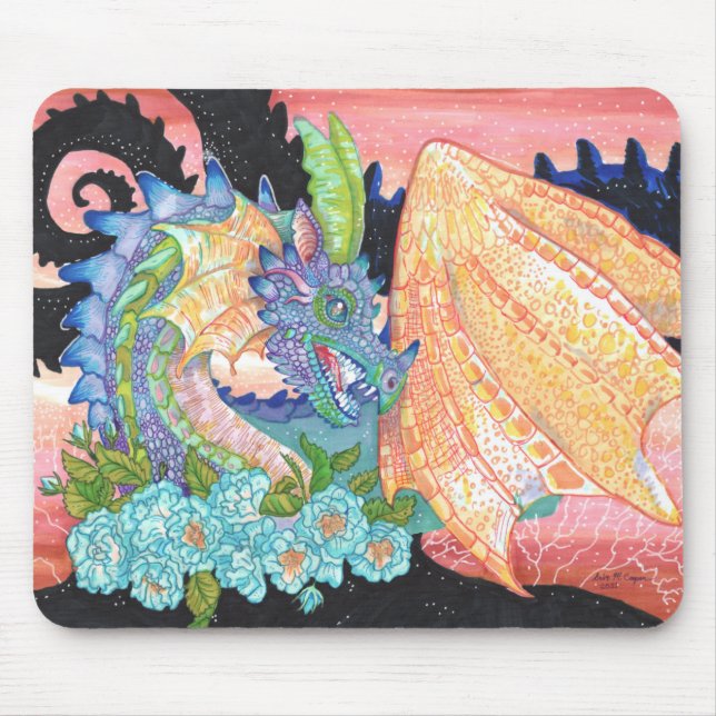 Pastel Blue Rose Dragon Mouse Pad (Front)