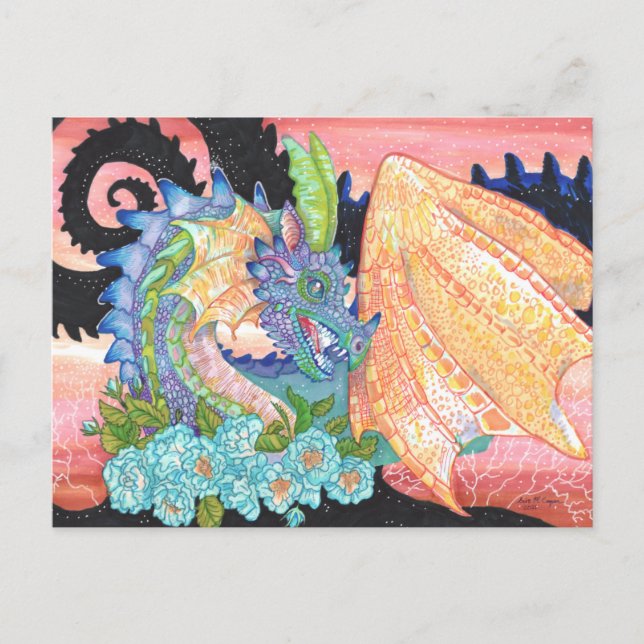 Pastel Blue Rose Dragon Postcard (Front)