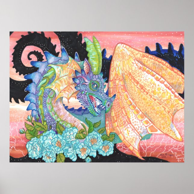 Pastel Blue Rose Dragon Poster (Front)