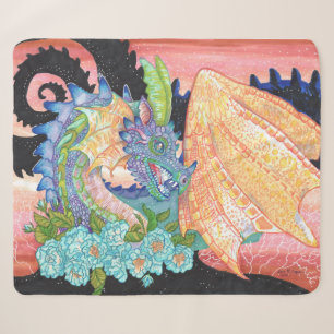 Pastel Blue Rose Dragon Sherpa Blanket
