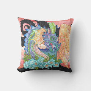 Pastel Blue Rose Dragon Throw Pillow