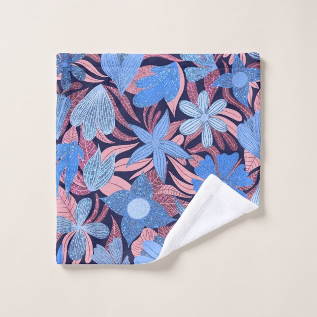 Pastel Blue Rose Floral Feuille Motif Parties scin (Gant de toilette)