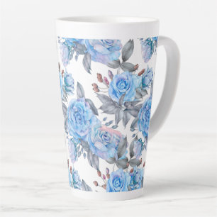Pastel blue rose pattern latte mug