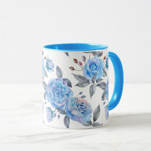 Pastel blue rose pattern mug