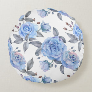 Pastel blue rose pattern round pillow